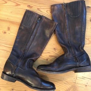 Bed Stu Brown Sz 7 Knee Boot buckle Leather Zip Up